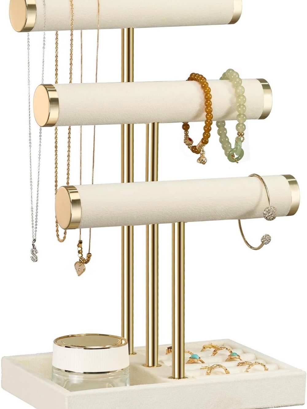Elegant Cream and Gold Jewelry Stand Organizer - Brand Unspecified